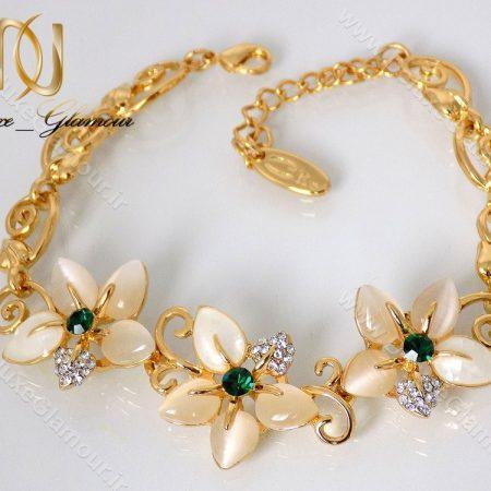 دستبند دخترانه طرح گل طلایی کلیو با المان های سواروسکی ds-n121 از بالا