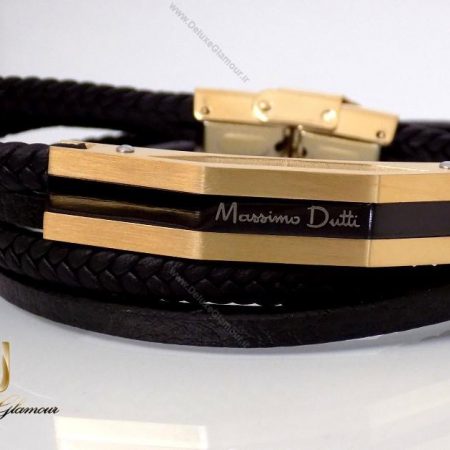 دستبند چرمی massimo dutti چند ردیفه مردانه مشکی-طلایی ds-n145 از روبرو