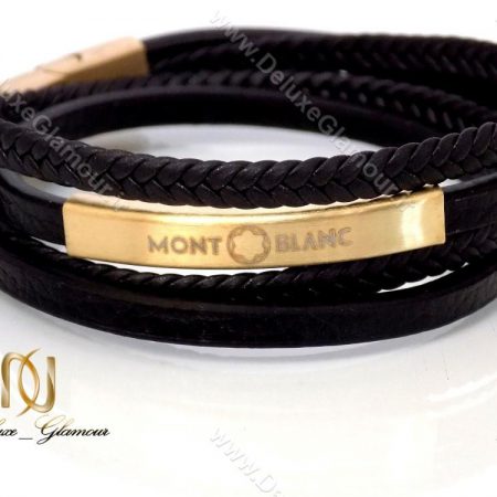 دستبند چرمی چند ردیفه مردانه مشکی-طلایی Mont Blanc کد ds-n144 بر روی سطح