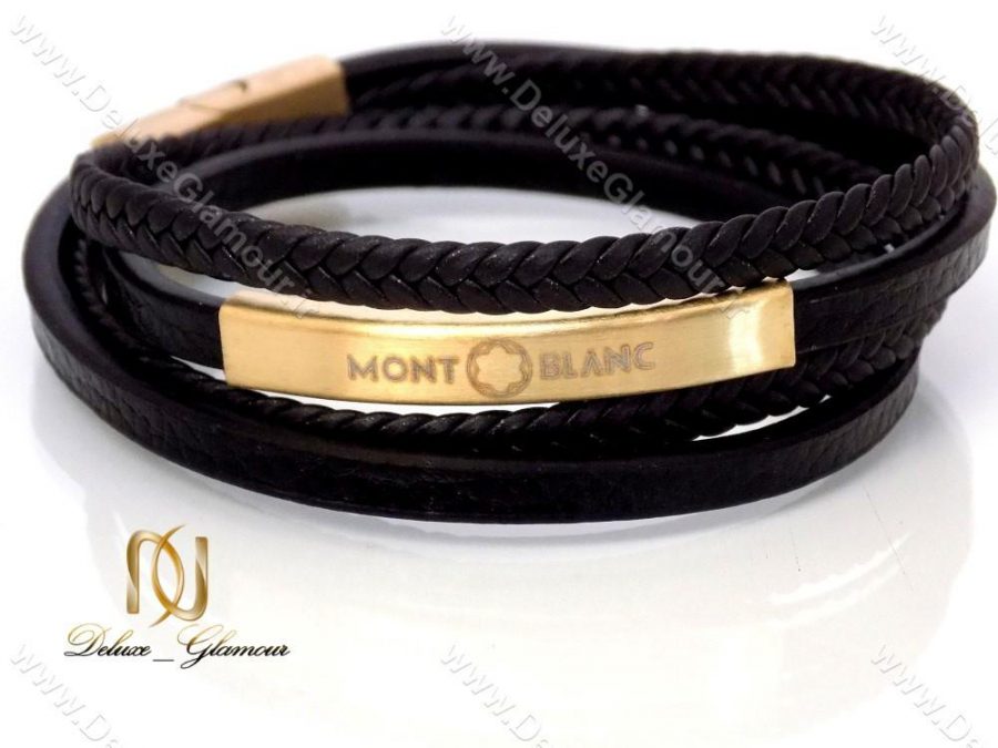 دستبند چرمی چند ردیفه مردانه مشکی-طلایی Mont Blanc کد ds-n144 بر روی سطح