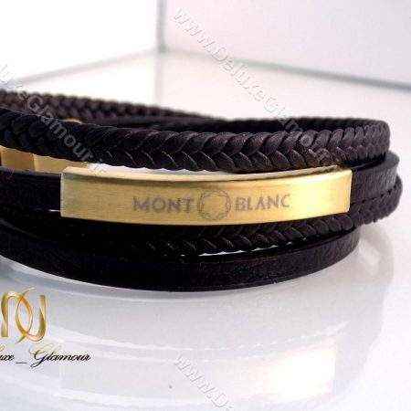 دستبند چرمی چند ردیفه مردانه مشکی-طلایی Mont Blanc کد ds-n144 از روبرو