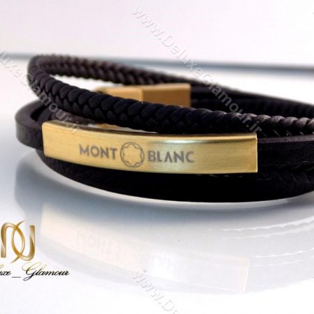 دستبند چرمی چند ردیفه مردانه مشکی-طلایی Mont Blanc کد ds-n144 سمت چپ