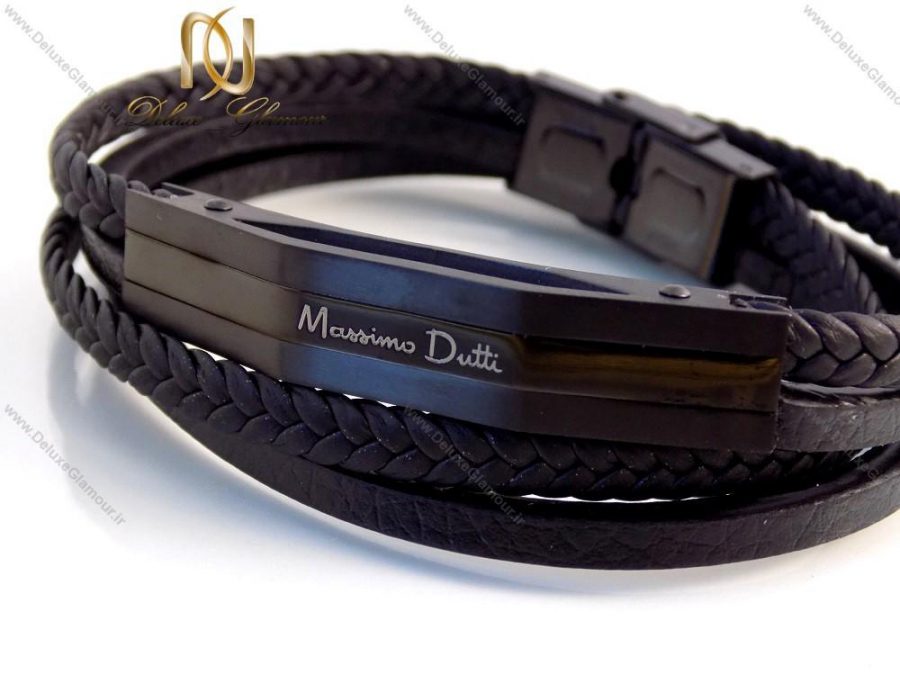 دستبند چرمی massimo dutti چند ردیفه مردانه مشکی ds-n146 روی میز