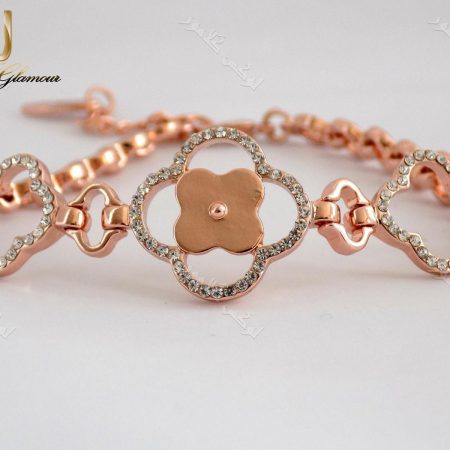 دستبند اسپرت دخترانه رزگلد طرح گل کلیو با کریستالهای سواروفسکی اصلDs-n152 عکس اصلی دستبند