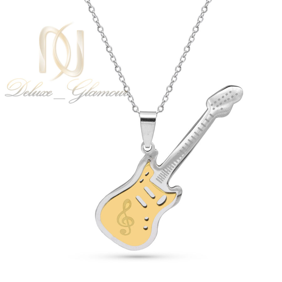 عکس گردنبند استیل طرح گیتار طلایی و نقره ای